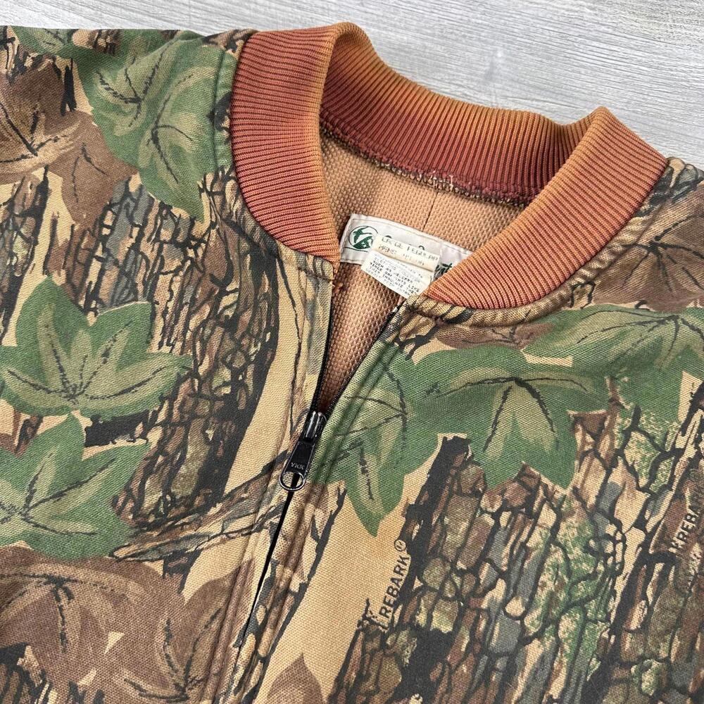 VTG Trebark Camo Bomber Jacket Mens Large Green Thermo Lined Made in USA Gander - Picture 2 of 7